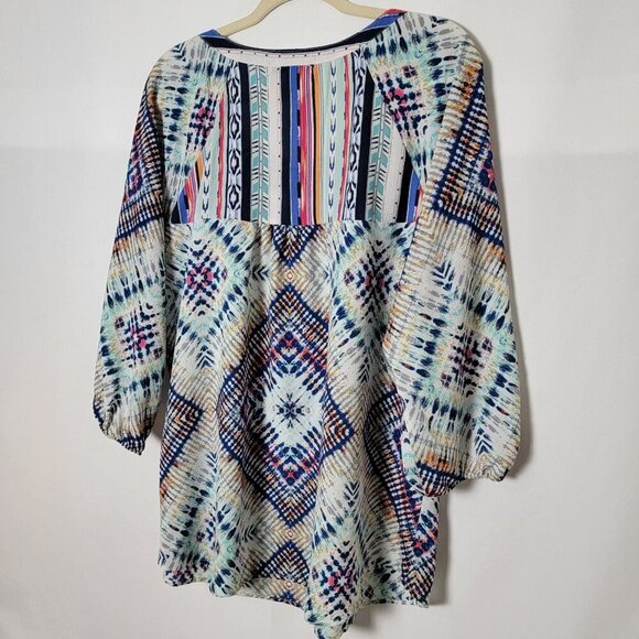 Figueroa & Flower Western Aztec Boho Peasant 3/4 Sleeves Blouse Top Plus 2X - Picture 8 of 12